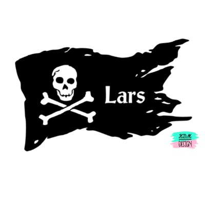 Sticker piratenvlag met naam Sticker piratenvlag met naam
